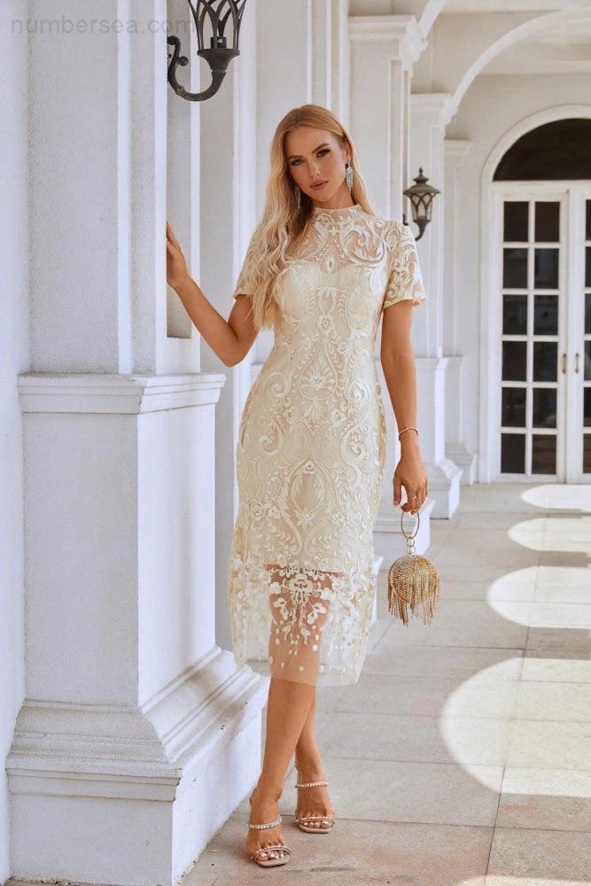 Ladies embroidery short-sleeved Chinese style short evening dress party wedding shopping evening dress SY28105 by numbersea