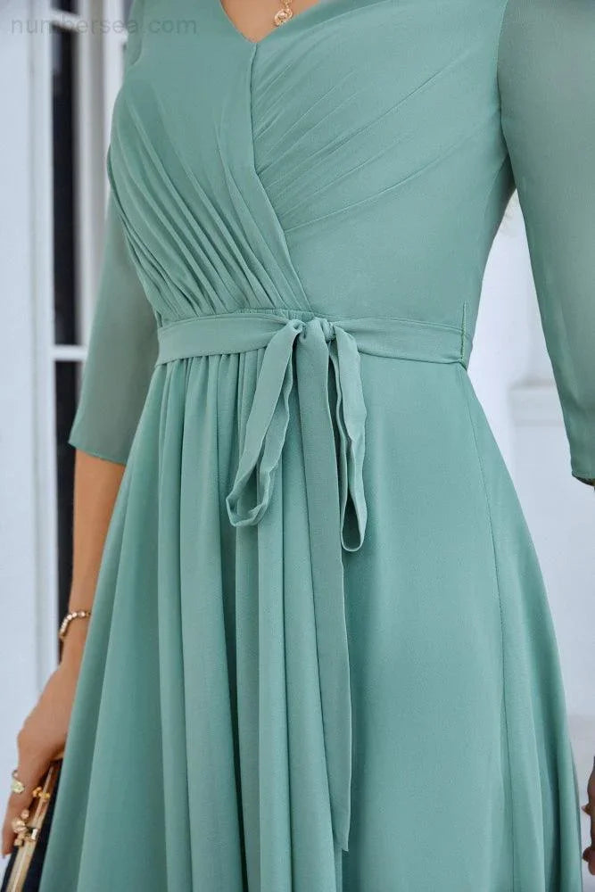 Ladies Chiffon Long Sleeve V Neck Floor Length Bridesmaid Evening Dress Wedding Party Beach Evening Dress 28095 by numbersea