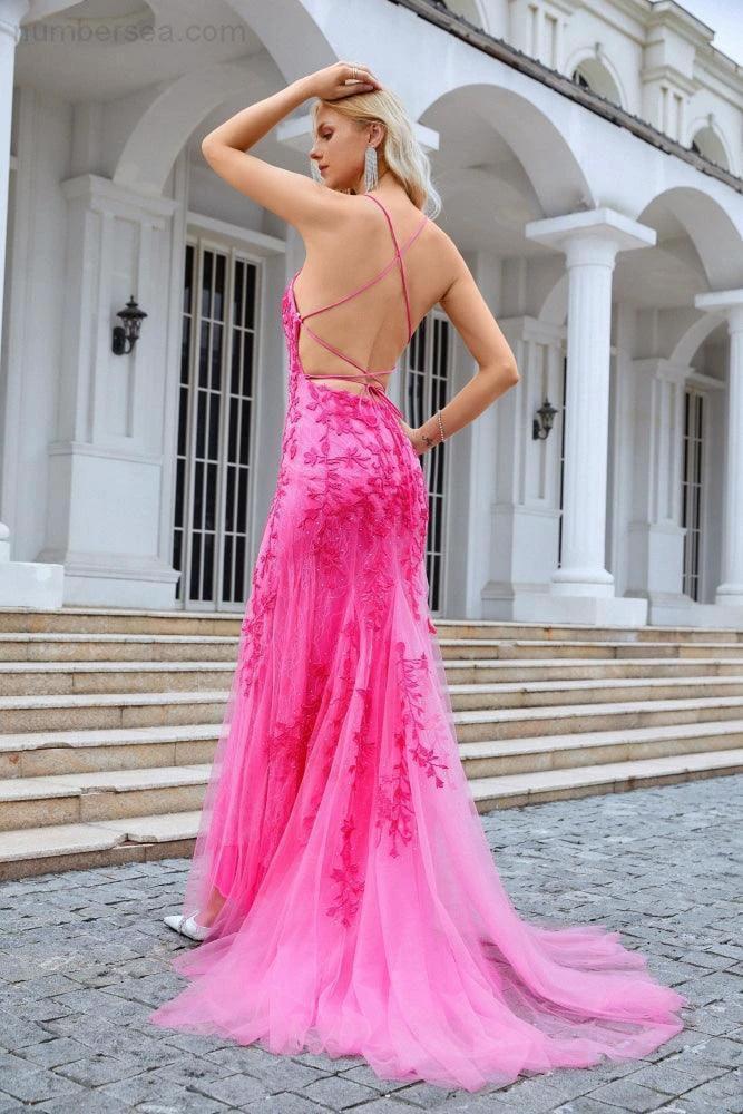 Ladies Spaghetti Strap Sequin V Neck Mermaid Long Bridesmaid Dress Prom Wedding Party Evening Dress 28086 by numbersea