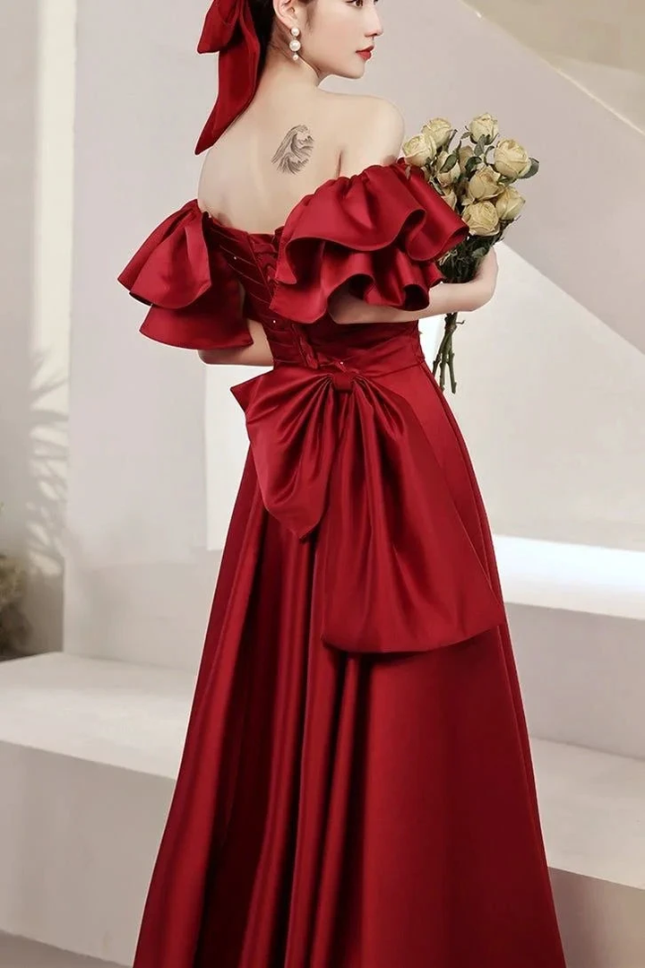 Red Ball Gown with Bell Sleeves and Lace UP Back Y6067 by simplepromdress