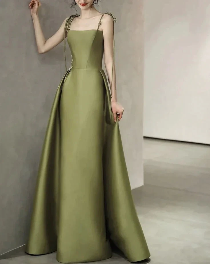 Spaghetti Straps Satin Prom Dress A-line Simple Floor Length Evening Gown Y7011 by simplepromdress