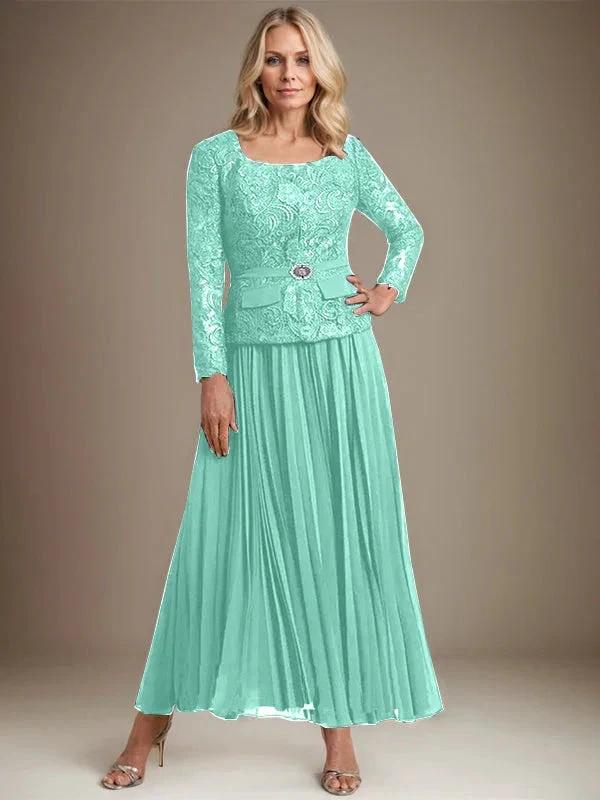 A-line Square Ankle-Length Chiffon Mother of the Bride Dress With Pleated by Dreamylily