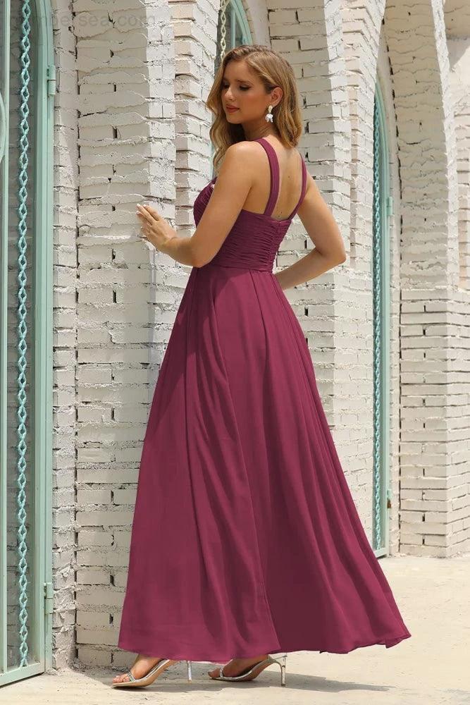 Numbersea Women Halter Chiffon Bridesmaid Dress A-line Long Formal Prom Gown SEA28015 by numbersea