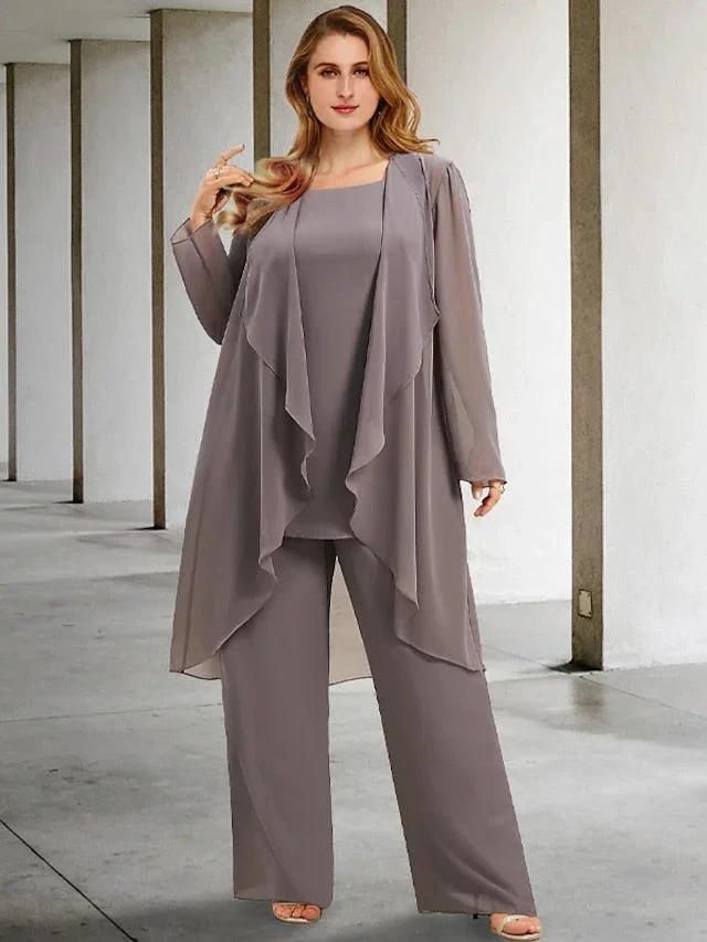 Chiffon Mother of the Bride Pantsuits with Jacket by Dreamylily