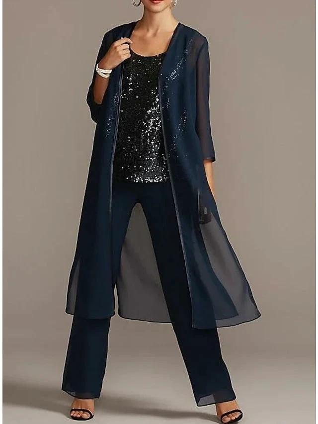 Chiffon Scoop Mother of the Bride Pantsuits by Dreamylily