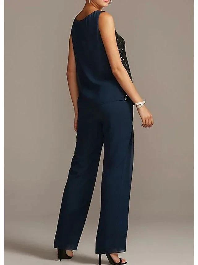 Chiffon Scoop Mother of the Bride Pantsuits by Dreamylily