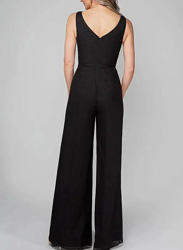 Jumpsuits Scoop Half Sleeves Chiffon Mother Of The Bride Pantsuits by Dreamylily