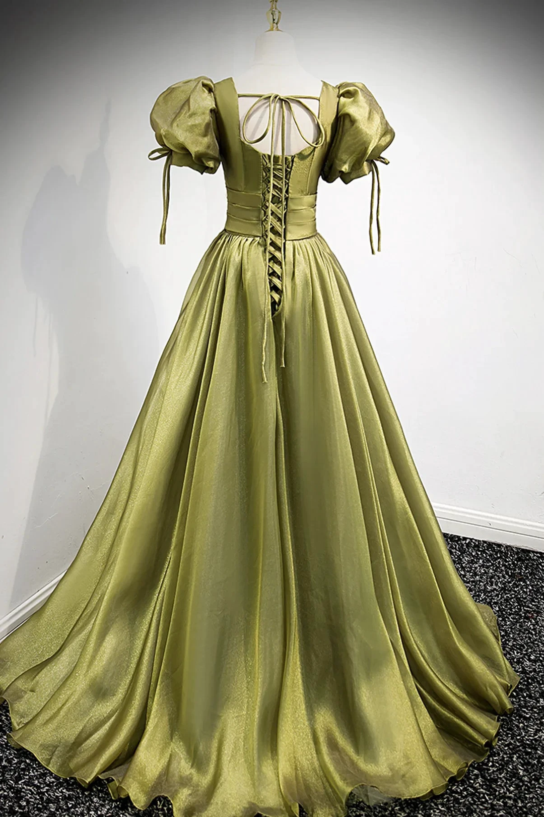 Green v neck tulle long prom dress A line evening dress Y898 by simplepromdress