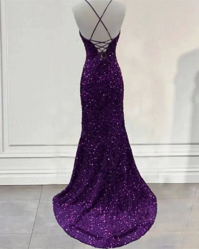 Dark Purple Prom Dress Sequin Mermaid Formal Evening Dress With Split Y5639 by simplepromdress