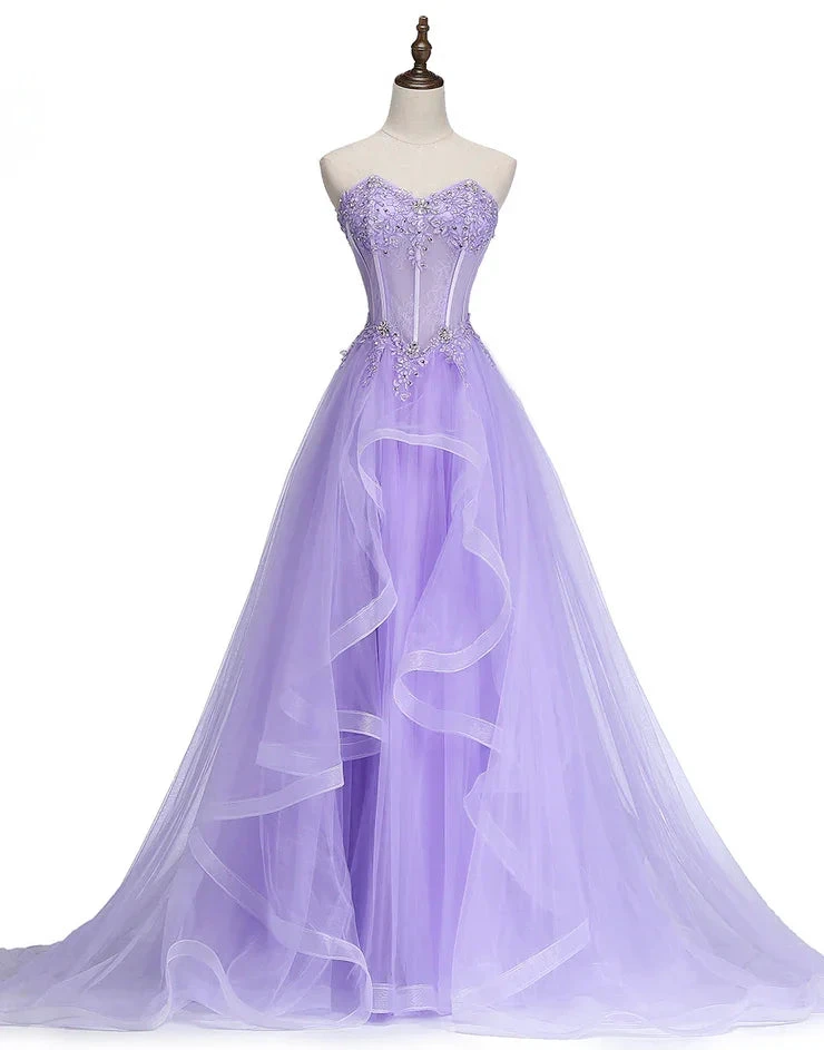 New Sweet Banquet Light Purple Lace Long Evening Dress The Bride Elegant Strapless A-line Prom Formal Party Gown Y1845 by simplepromdress