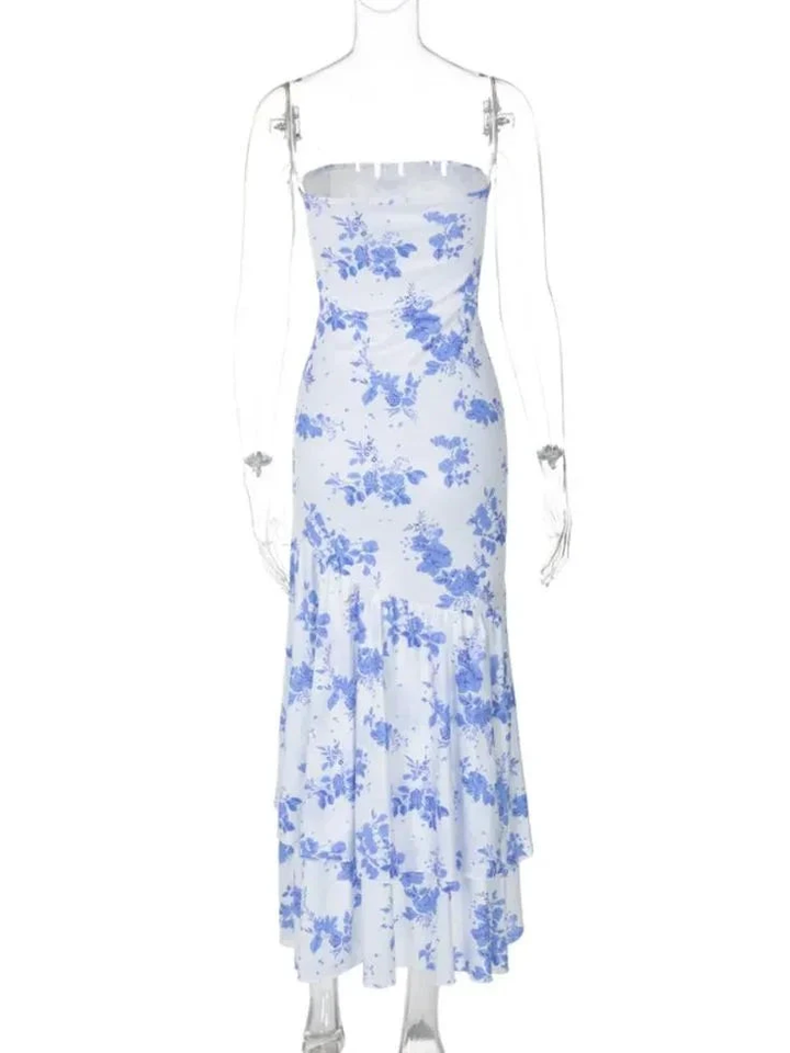 Chic Strapless Print Floral Ruffles Mermaid Evening Dress Prom Dress Y7840 by simplepromdress