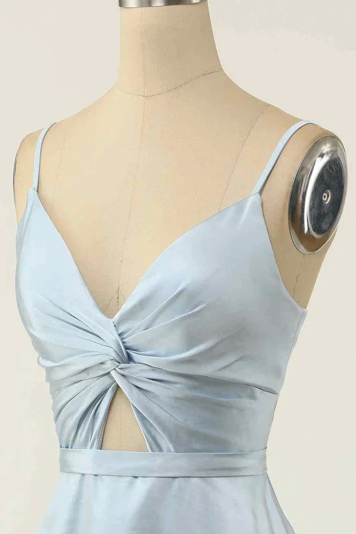 A-line V Neck Twist Knot Cut-Out Pleated Mini Homecoming Dress Y1866 by simplepromdress