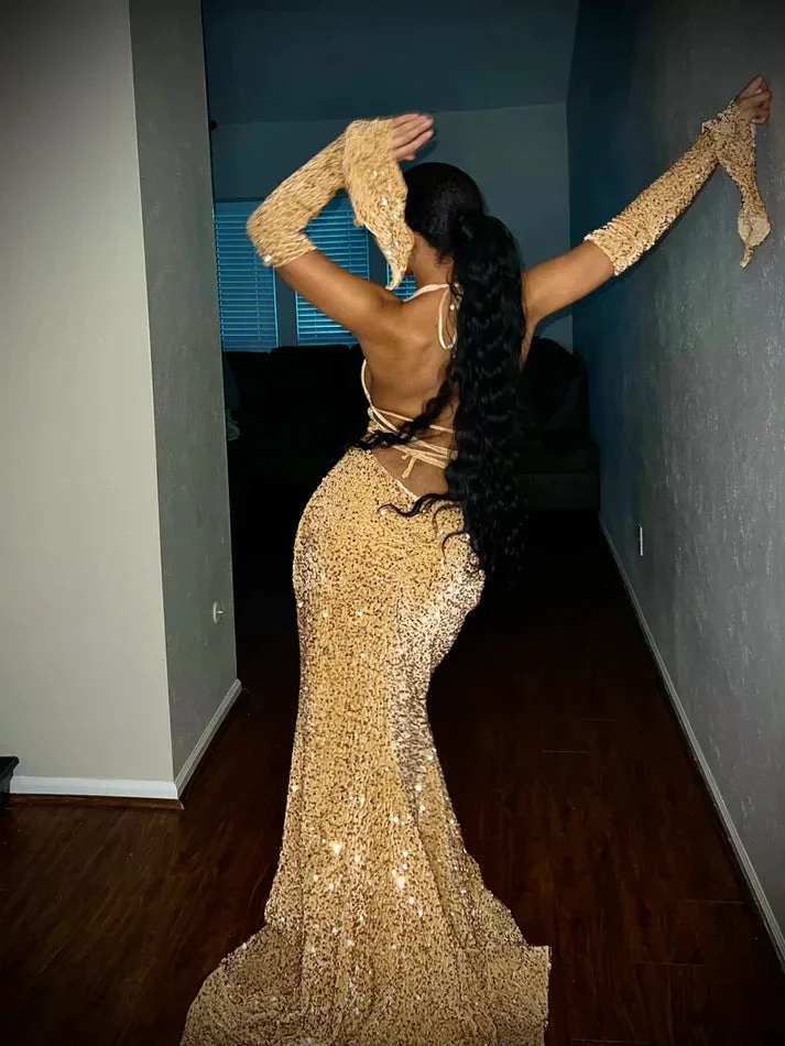 Black Girl Sexy Halter Sequin Red Prom Dress Long Mermaid Evening Dress Y7822 by simplepromdress