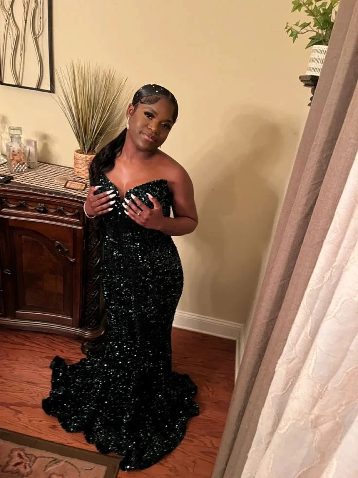 Dark Green Strapless Sequins Mermaid Evening Gown Sexy Prom Dress Y7971 by simplepromdress