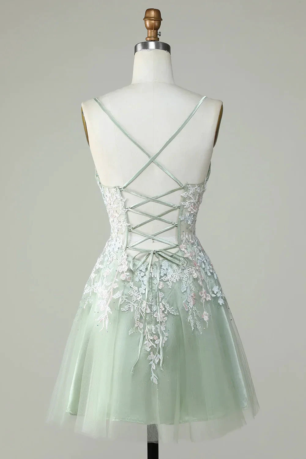 Dusty Sage Spaghetti Straps Homecoming Dress With Criss Cross Back Y2925 by simplepromdress