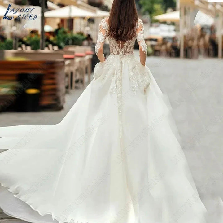 Graceful Wedding Dresses Bobo Illusion Long Sleeves Women Appliqued Lace Bridal Gowns Sexy Tulle فستان حفلات الزفاف by payinti