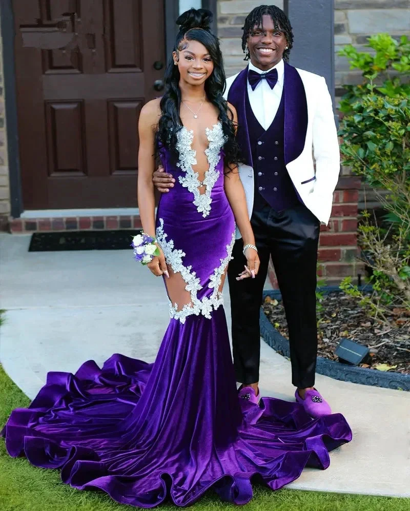 New Purple Mermaid Evening Dress With Lace Elegant Fishtail Black Girls Prom Dress Plus Size Formal Occasion Party Gowns Y6581 by simplepromdress