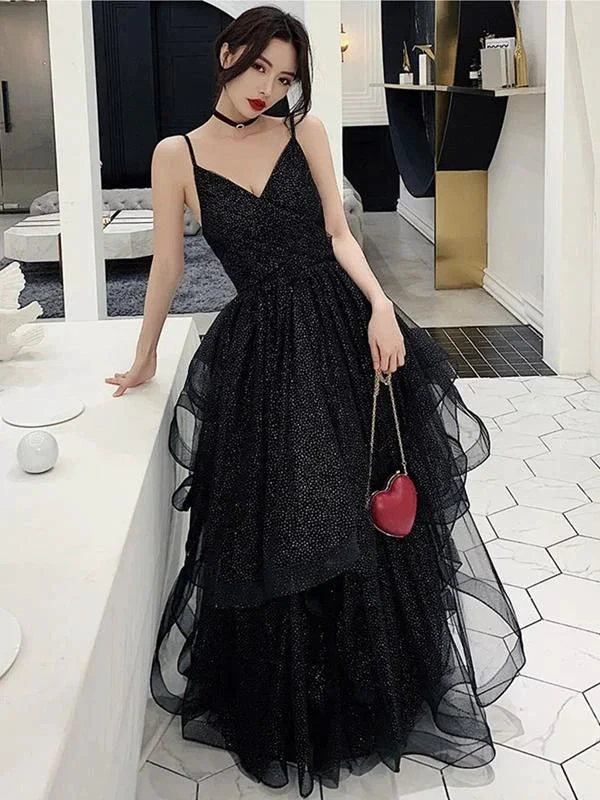 Shiny Black V Neck Prom Dresses, Backless Black V Neck Formal Evening Gown Y1148 by simplepromdress