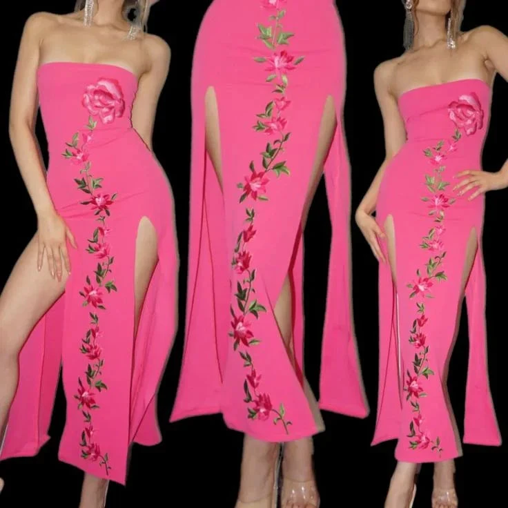Pink Strapless Sexy Slit Sheath Prom Dress Formal Evening Dress Y8473 by simplepromdress