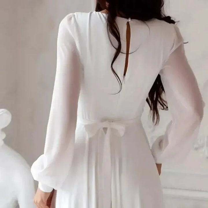 A Line Chiffon Wedding Dresses White Dresses Womens vestidos boda playa vestidos de boda Elopment Full Sleeve Simple by payinti