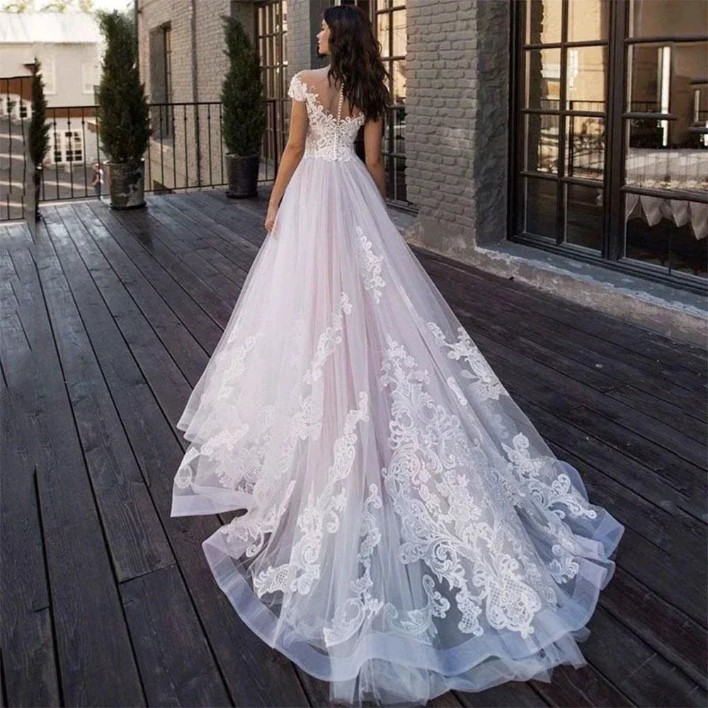 Lace Appliques Princess Bohomian Beach Wedding Dress Vestido De Noiva Cap Sleeve V-Neck Vestidos De Novia by payinti