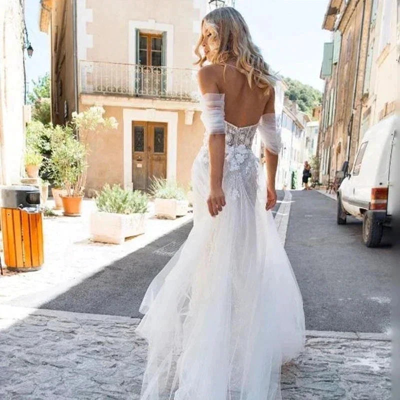 Lace Boho High Fork Wedding Dresses A Line Off The Shoulder Beach Sweetheart Bride Dresses Custom Made To Measures Floor Length by payinti
