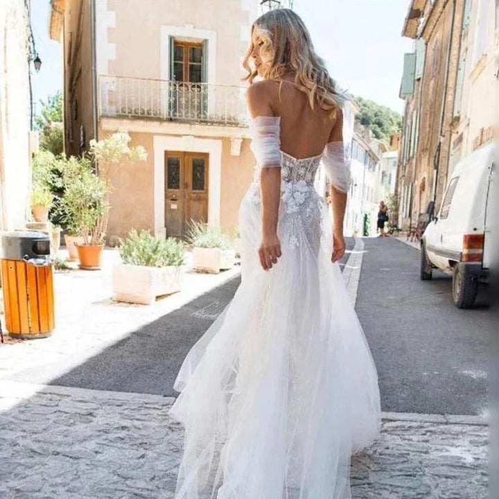 Lace Boho High Fork Wedding Dresses A Line Off The Shoulder Beach Sweetheart Bride Dresses Custom Made To Measures Floor Length by payinti