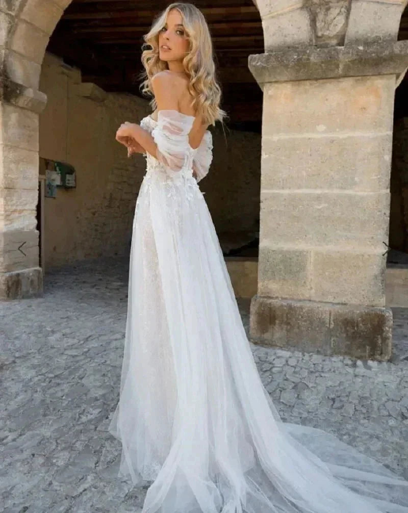 Lace Boho High Fork Wedding Dresses A Line Off The Shoulder Beach Sweetheart Bride Dresses Custom Made To Measures Floor Length by payinti