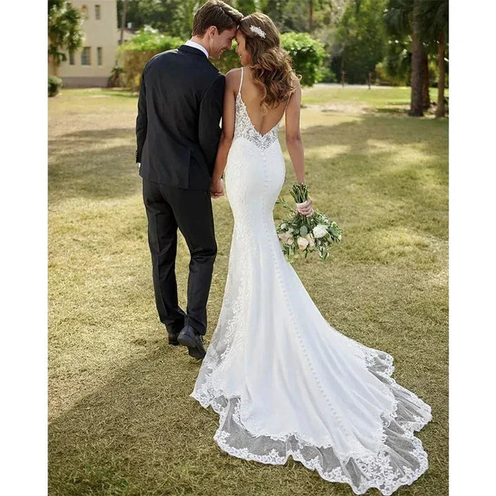 Lace Mermaid Wedding Dresses Sling Sexy V-Neck Women&