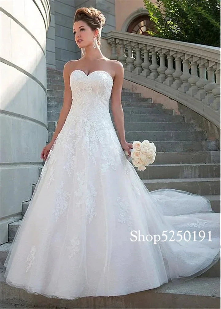 Lace Sweetheart Neckline A-line Wedding Dress Strapless Crystals Bridal Gowns robe de mariee princesse de luxe by payinti