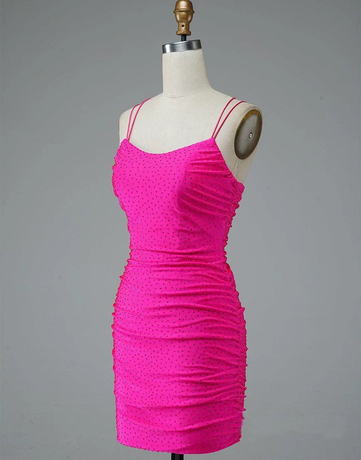 Lace Up Spaghetti Straps Short Homecoming Dress Hot Pink Party Dress PD437 by pgmdress