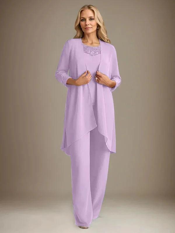 Chiffon Scoop Long Sleeves Mother Of The Bride Pantsuits With Jacket by Dreamylily