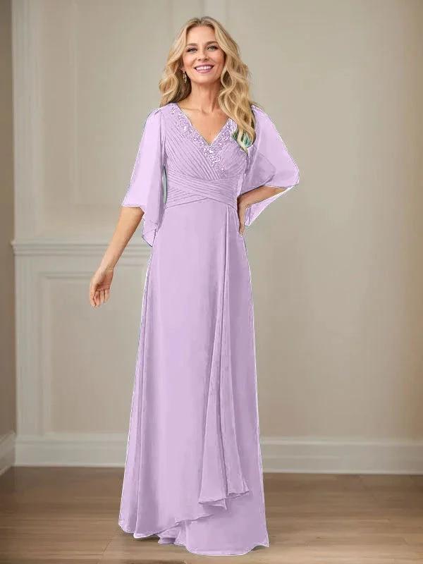 A-Line V-Neck Long Sequins Chiffon Mother Dress by Dreamylily