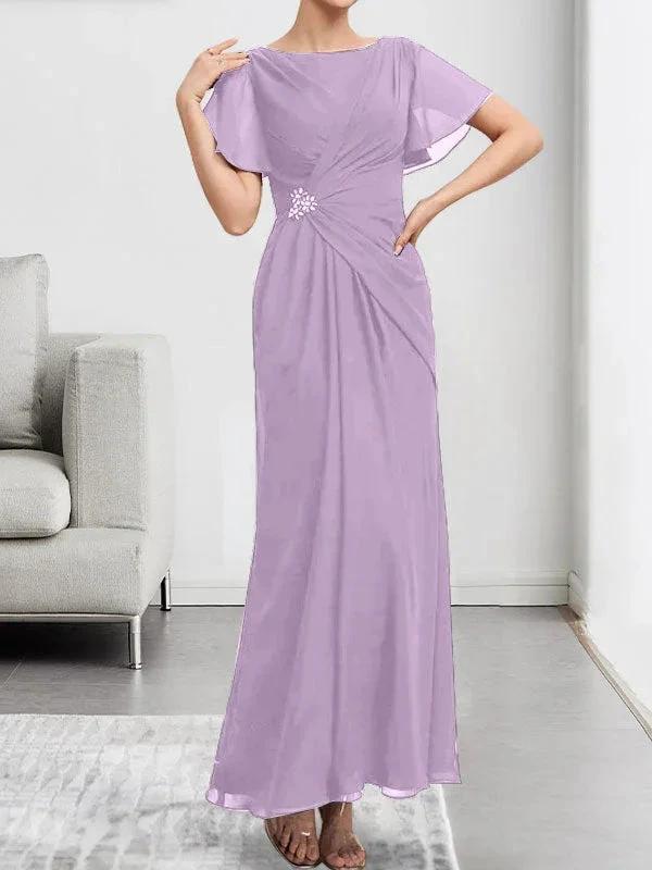 A-line Scoop Illusion Tea-Length Chiffon Lace Mother of the Bride Dress With Beading Sequins by Dreamylily