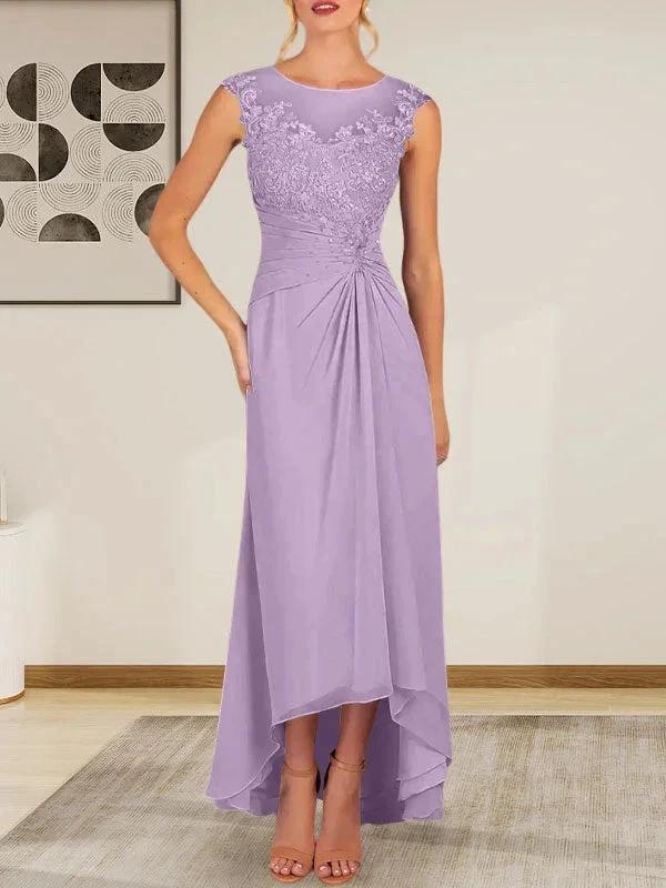 Champagne A-Line Scoop Lace Chiffon Dress by Dreamylily
