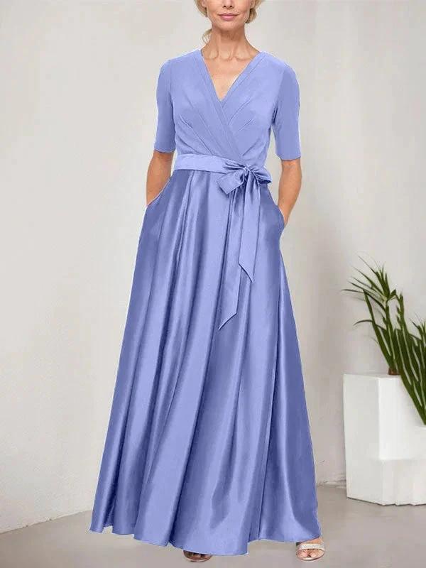 Surplice Neckline Ballgown with Full Satin Skirt &amp; Jersey Bodice by Dreamylily