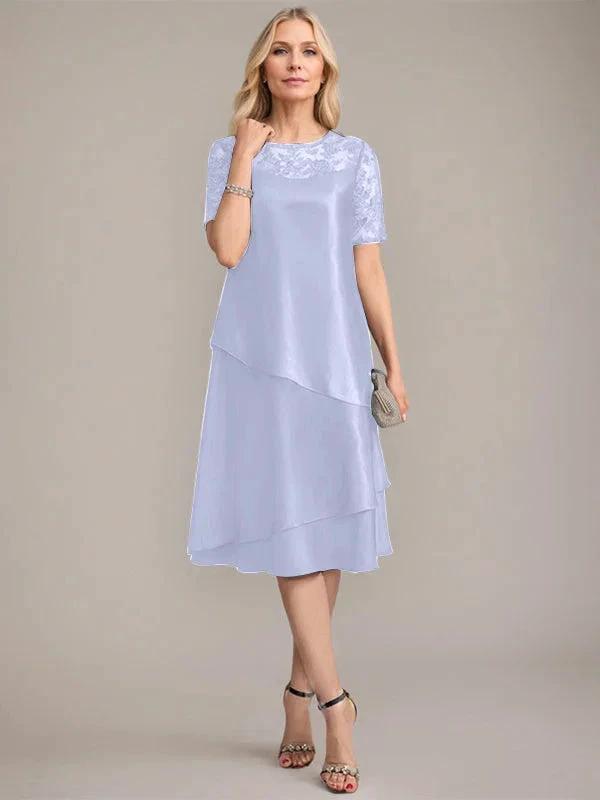 A-Line Scoop Knee-Length Mother of the Bride Dress With Applique &amp; Sequins by Dreamylily