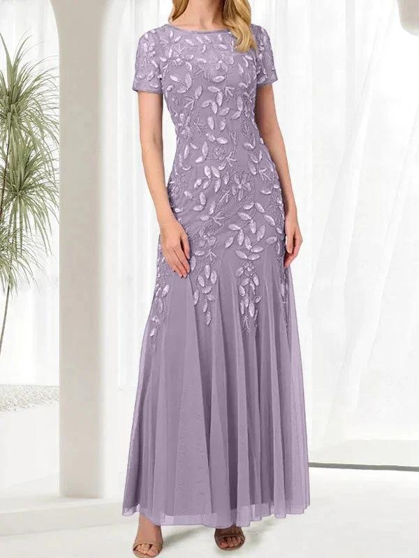 Blue Mermaid Round Neck Long Mother of the Bride Dress With Beadings by Dreamylily