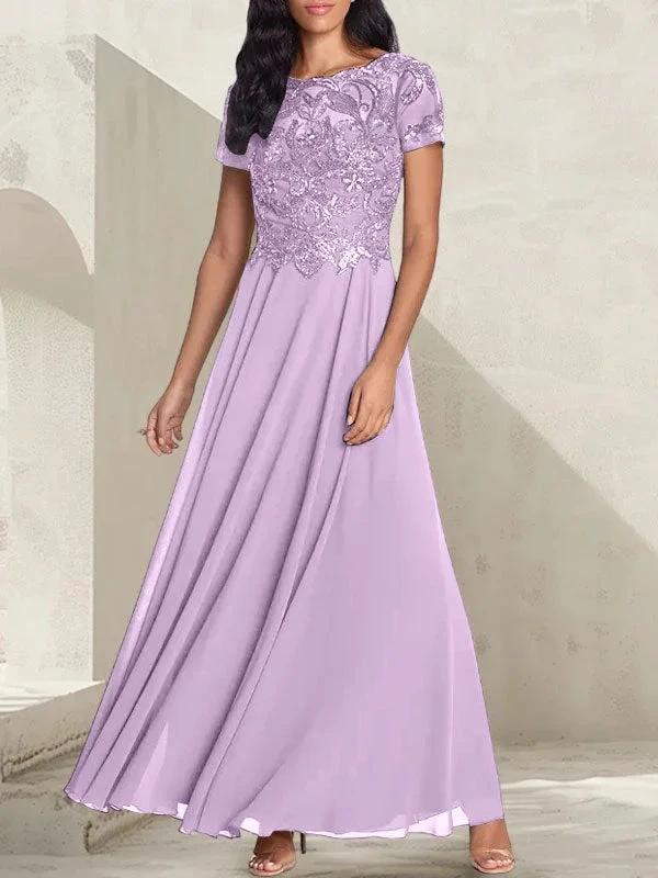 Charcoal Grey A-Line Scoop Long Mother of the Bride Dress With Beadings by Dreamylily