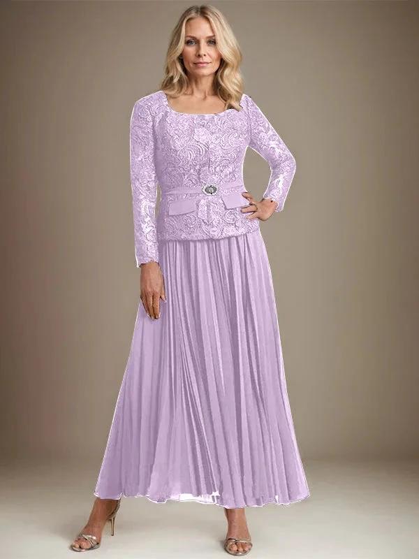 A-line Square Ankle-Length Chiffon Mother of the Bride Dress With Pleated by Dreamylily