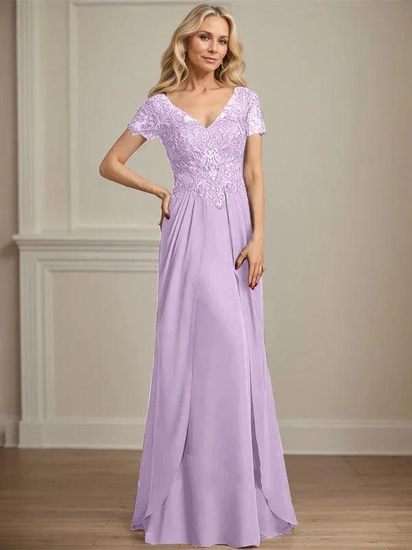 A-line V-Neck Floor-Length Chiffon Lace Mother of the Bride Dress by Dreamylily
