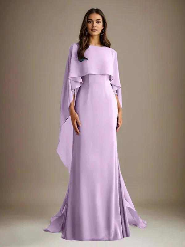 Sheath/Column Boatneck Floor-Length Chiffon Mother of the Bride Dress With Cascading Ruffles by Dreamylily