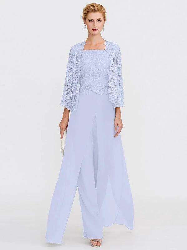 3 Piece Chiffon Square Neck Mother of the Bride Pantsuits with Jacket by Dreamylily