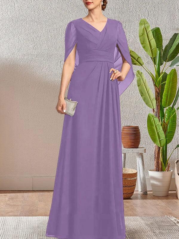 Dark Navy A-Line V-Neck Long Mother of Bride Dress by Dreamylily
