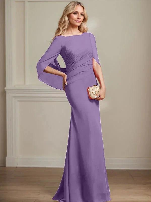 Trumpet/Mermaid Boat Neck Floor-Length Chiffon Mother of the Bride Dress With Pleated by Dreamylily