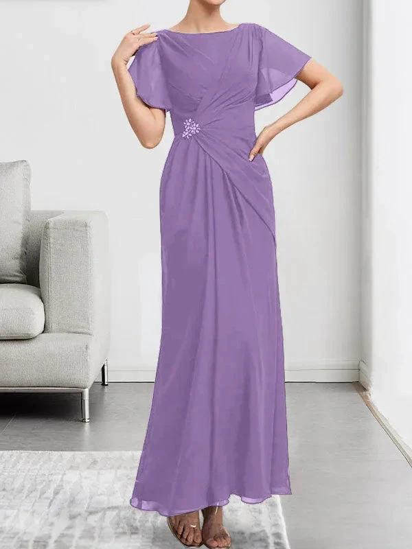 A-line Scoop Illusion Tea-Length Chiffon Lace Mother of the Bride Dress With Beading Sequins by Dreamylily