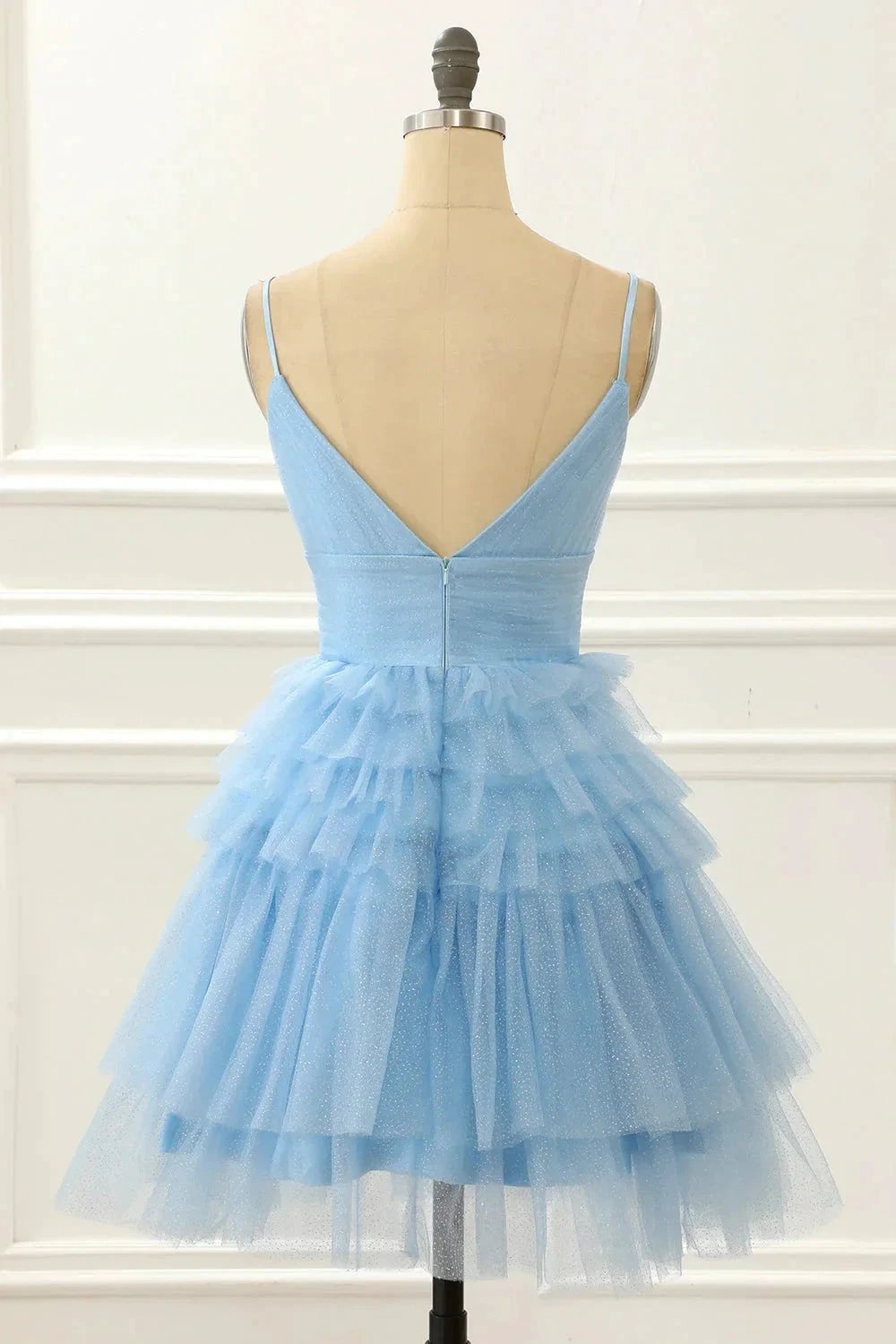 Light Blue A-Line Cute Short Homecoming Dress With Ruffles PD480 by pgmdress