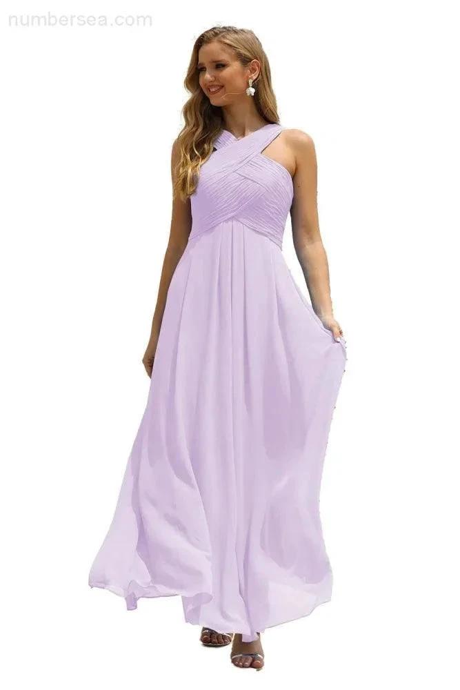 Numbersea Women Halter Chiffon Bridesmaid Dress A-line Long Formal Prom Gown SEA28015 by numbersea
