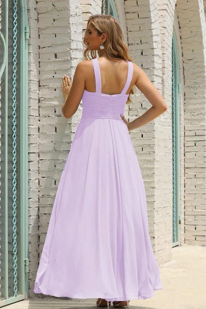 Numbersea Women Halter Chiffon Bridesmaid Dress A-line Long Formal Prom Gown SEA28015 by numbersea