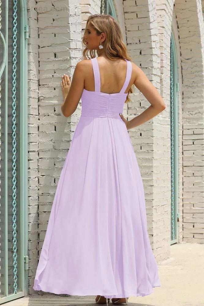 Numbersea Women Halter Chiffon Bridesmaid Dress A-line Long Formal Prom Gown SEA28015 by numbersea